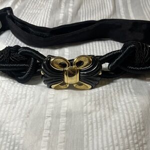 Vintage Carolyn Tanner Designs Rope Belt Adjustable Black With Gold 80's 28"-36"